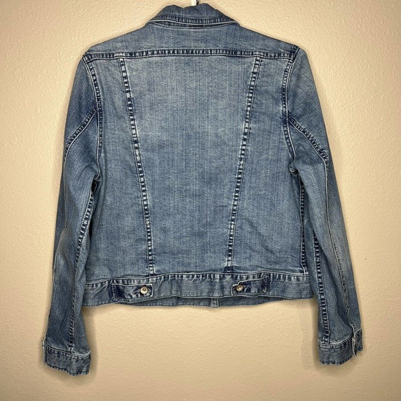 Merona Women's Blue Long Sleeve Button Up Stretch Denim Jean Jacket Size L - Picture 9 of 10